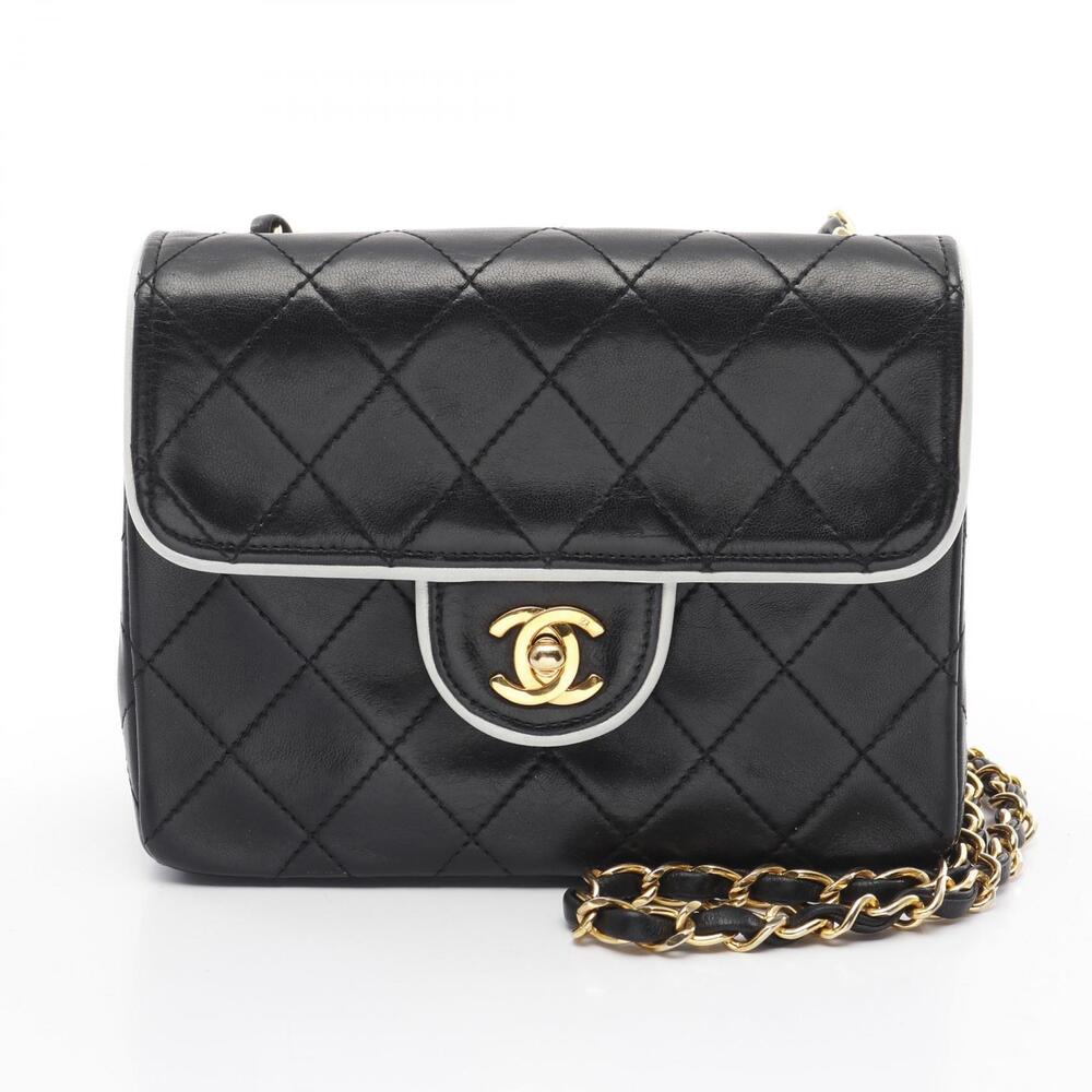 Chanel Matelasse Shoulder Bag Lambskin Leather Black White
